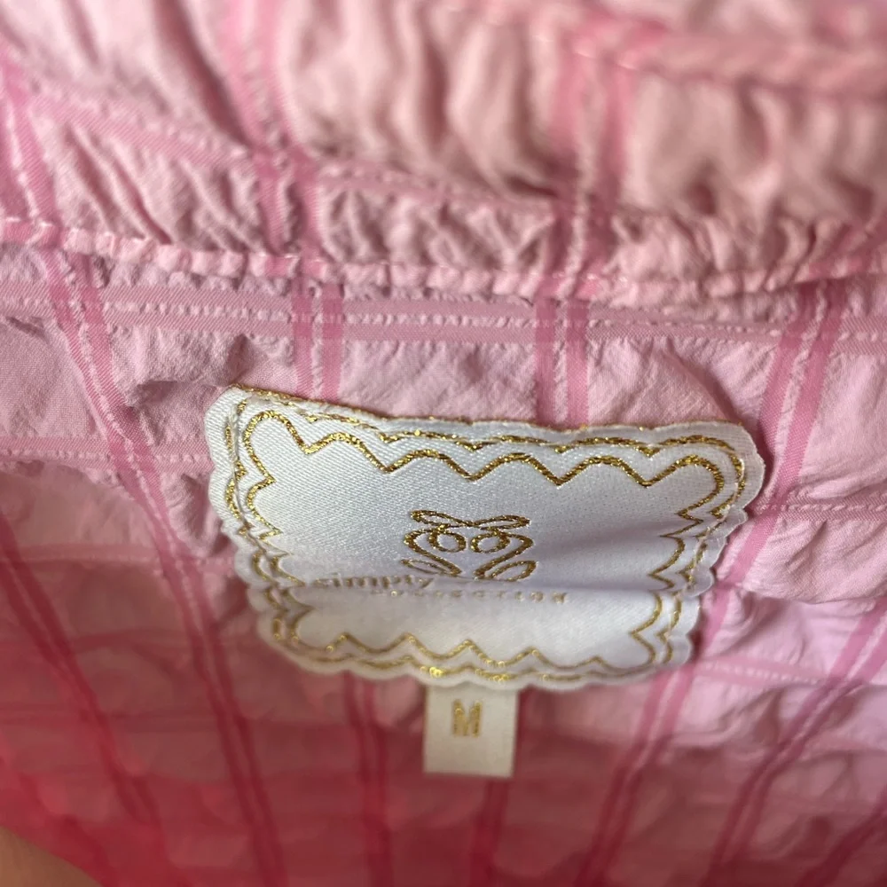 Simply Southern Pink Seersucker Scalloped Trim Shirt and Shorts Set Medium - Picture 5 of 9